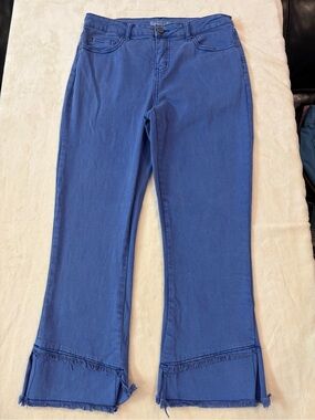 Tru Luxe Jeans Electric Blue Cropped Fringe-Hem Jeans